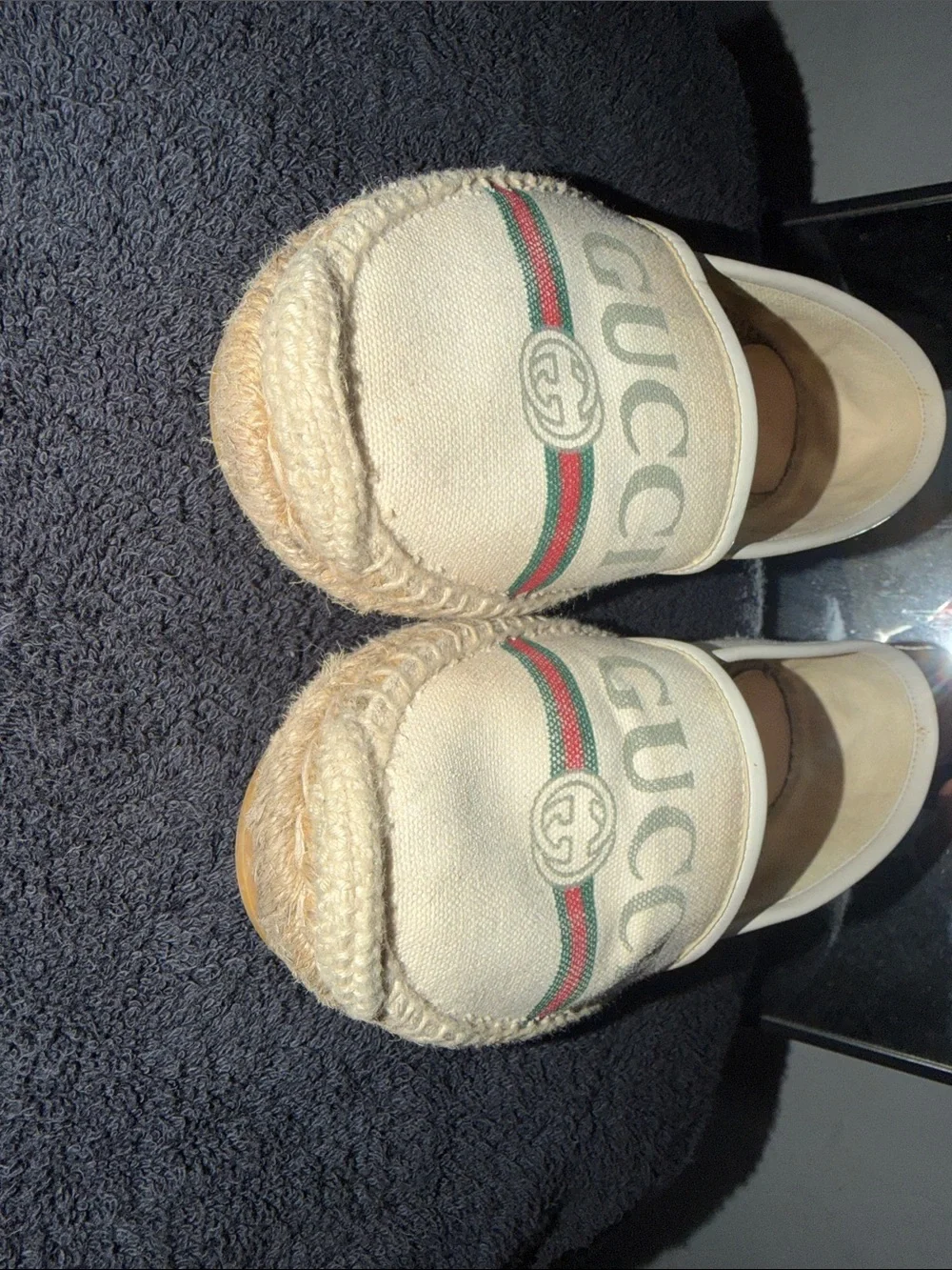 Gucci Beige Canvas Espadrilles with Green and Red Web Stripe